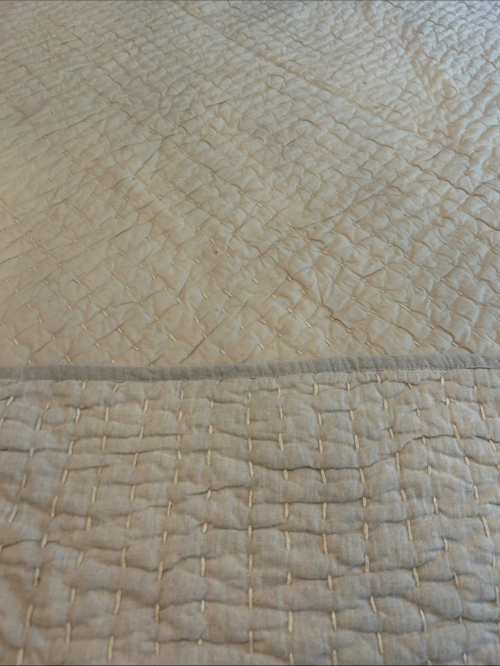 Quince Cotton Linen European Stitched Quilt/Blanket - King/Cal King - Natural